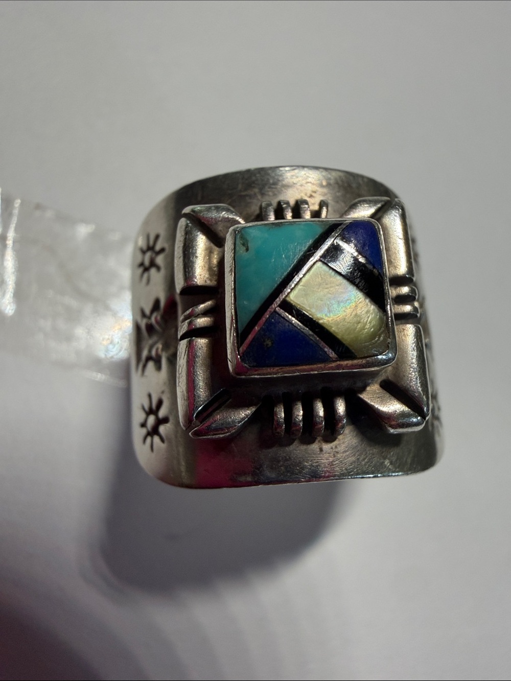 Quoc Turquoise Sterling Silver Turquoise, Mother of Pearl and Lapis Ring